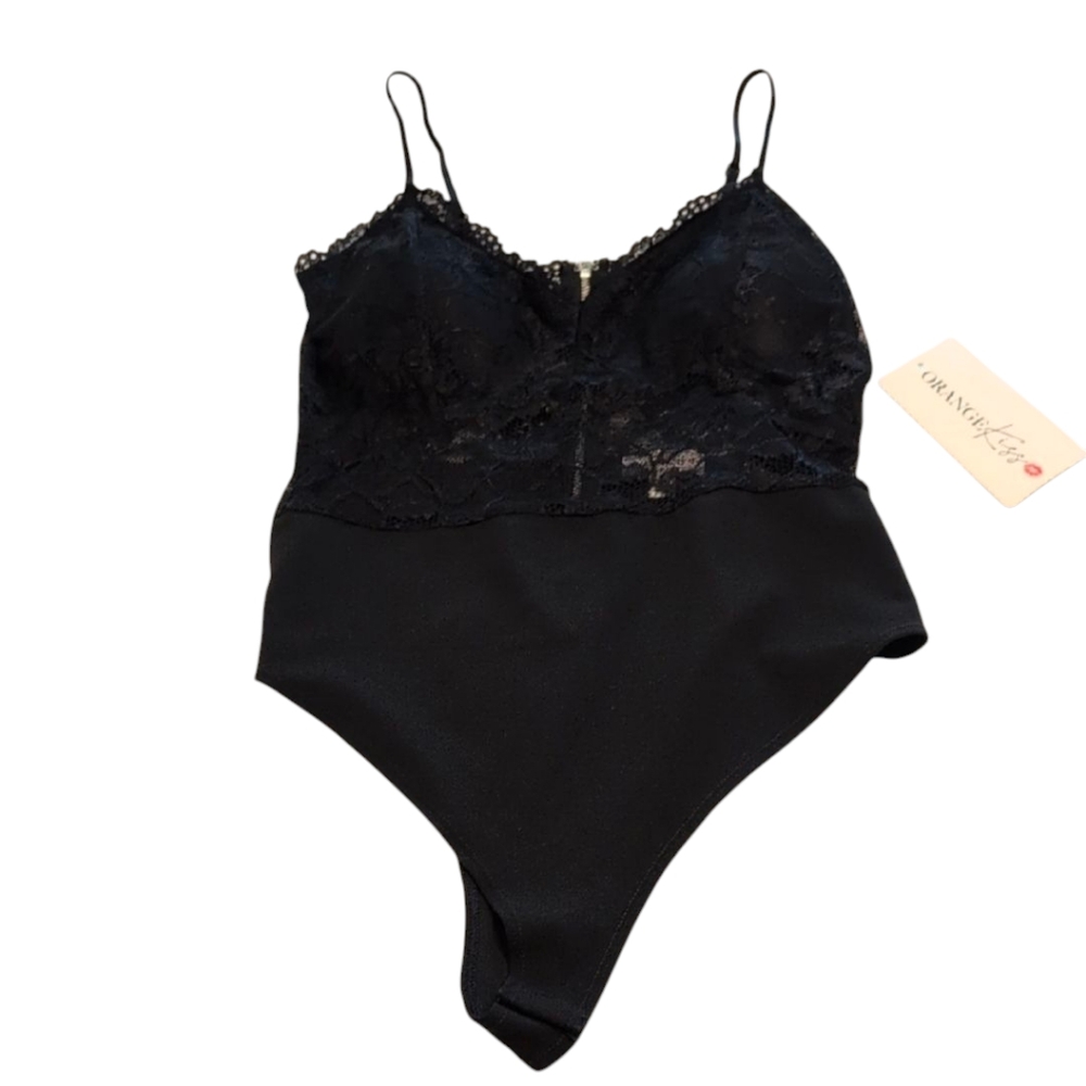 Orange Kiss Black Lace Bodysuit Size Large